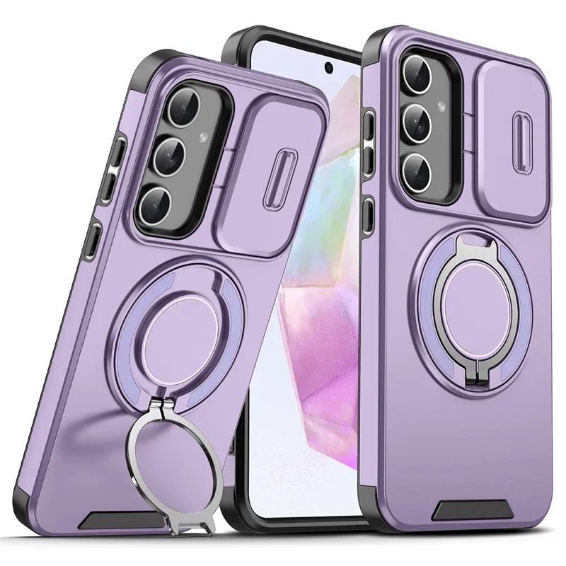 

Роскошный магнитный чехол для телефона для Samsung A07 A17 A56 A36 Galaxy A26 A16 A06 A55 A35 A25 A15 4G 5G с кольцом-подставкой и защитной крышкой для камеры For Samsung A07 фиолетовый