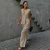 Women's Cotton V-neck Sleeveless Top Waistcoat Trousers Suit New Solid Colour Temperament Commuter Two-piece Suit