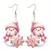 Pink Glitter Snowman Earrings - Women's Festive Jewelry Gift for Parties
