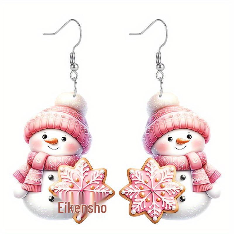 Pink Glitter Snowman Earrings - Women's Festive Jewelry Gift for Parties