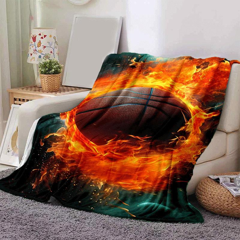 1pc Basketball Printing Lightweight Flannel Blanket, Comfortable and Warm Blanket, for Camping Sofa Bed and Couch Office, Suitable for Gift B