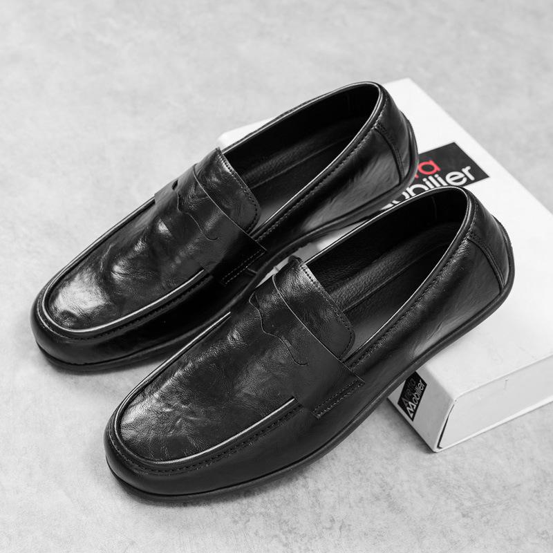 Einbeinige faule Business-Casual-Lederschuhe High-End Herren Britische weichbesohlte atmungsaktive Beanie-Schuhe Herren