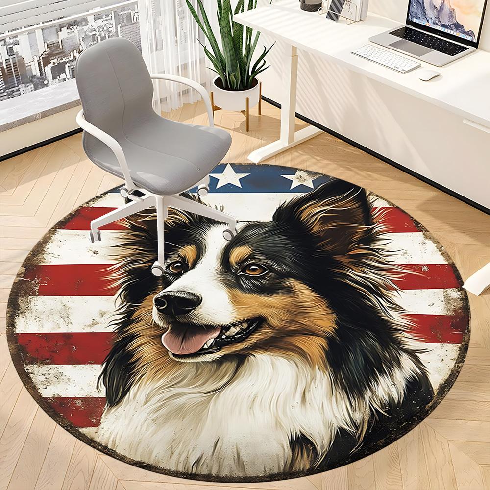1PC Patriotic Dog Office Round Area Rug, Mat Suitable For Office, Under Office Chairs Bedroom Living Room Home Decor, Room Deco