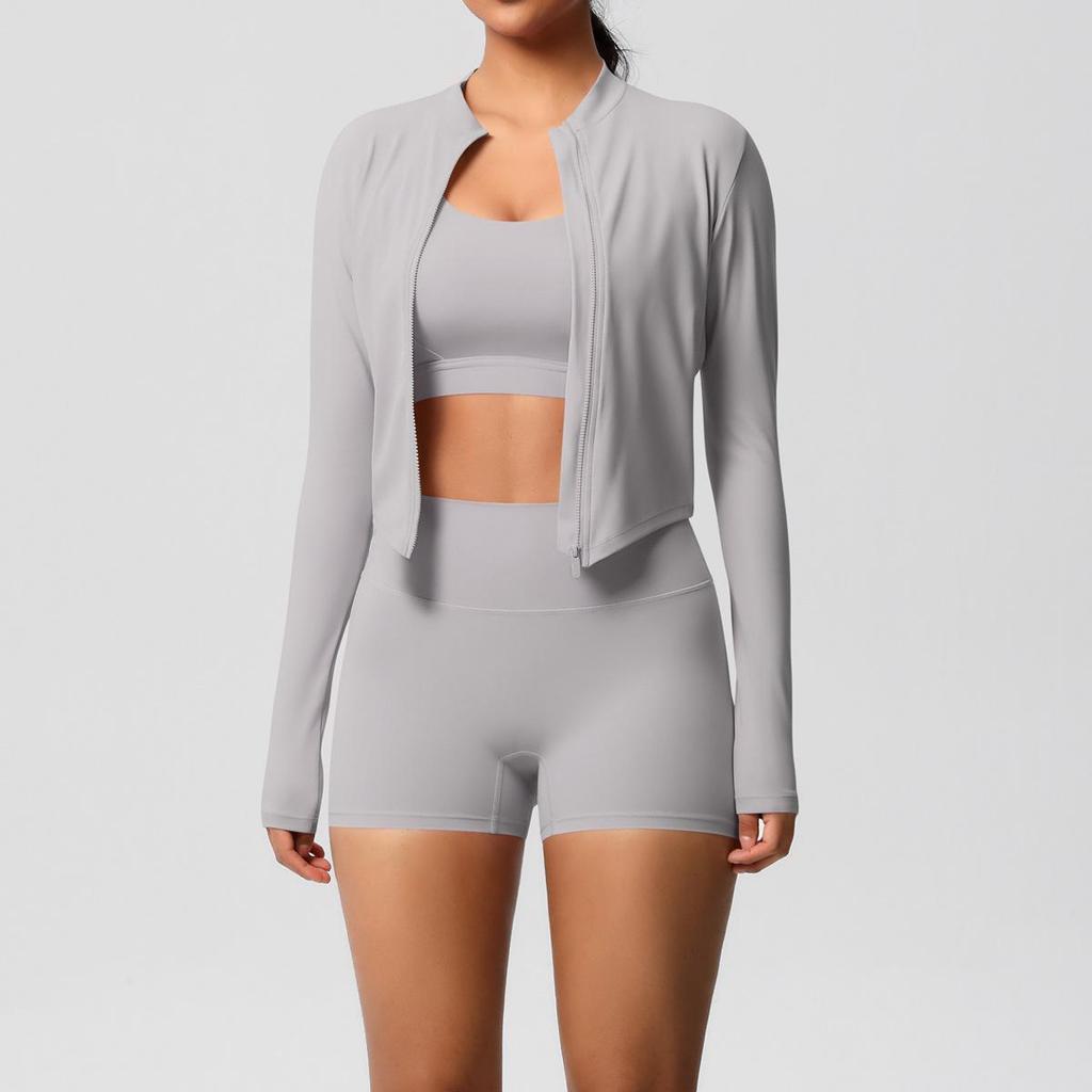 Women's 3-Piece Cloud-Feel Yoga Set: Tight Shorts, Shockproof Vest & Running Jacket