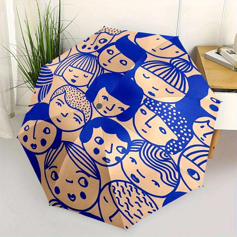 1pc Interesting illustration Automatic Umbrella - Auto Open/Close Folding Umbrella with Reinforced 8-Rib Frame, Portable 3-Fold Compact Umbr