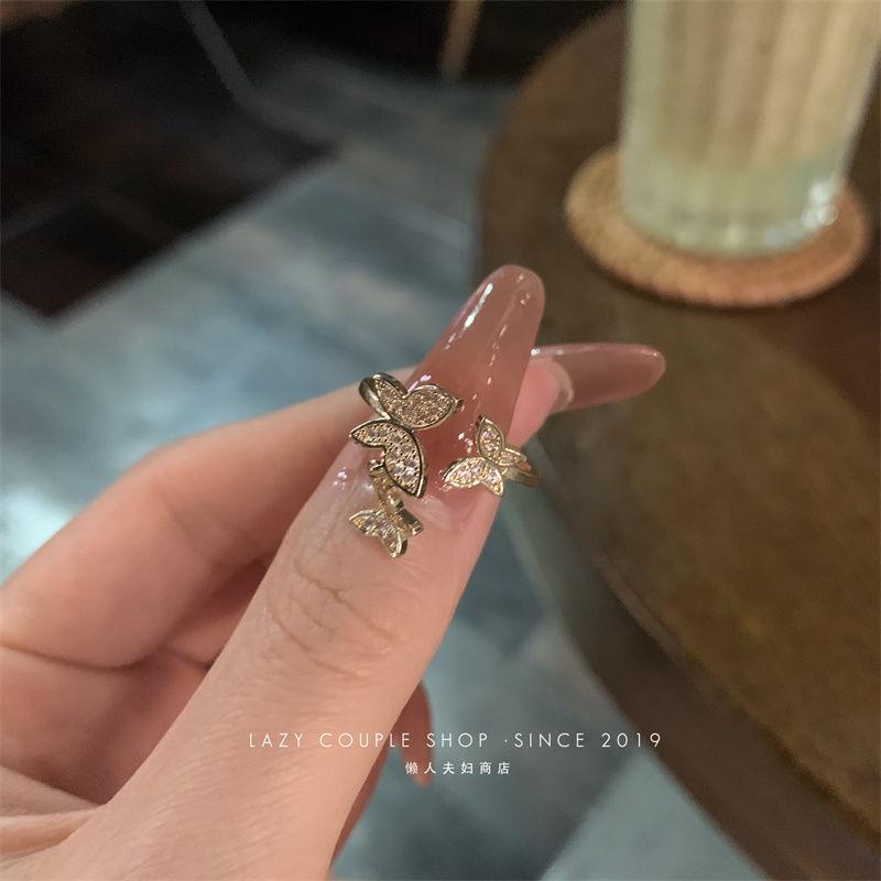 Light Luxury Butterfly Ring Women'S Cold Wind Niche Design Opening Adjustable Non-Fading Double-Layer Ring