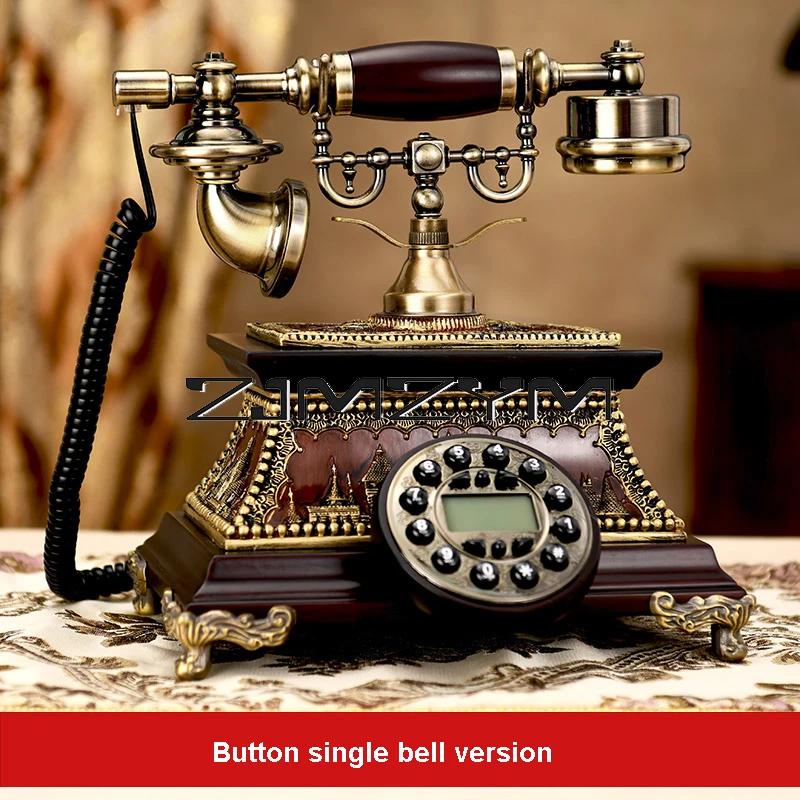 Vintage Rotating Disk Dial Telephone Solid Wood Landline Classic Old Fashioned Button Dial Telephone for Decoration