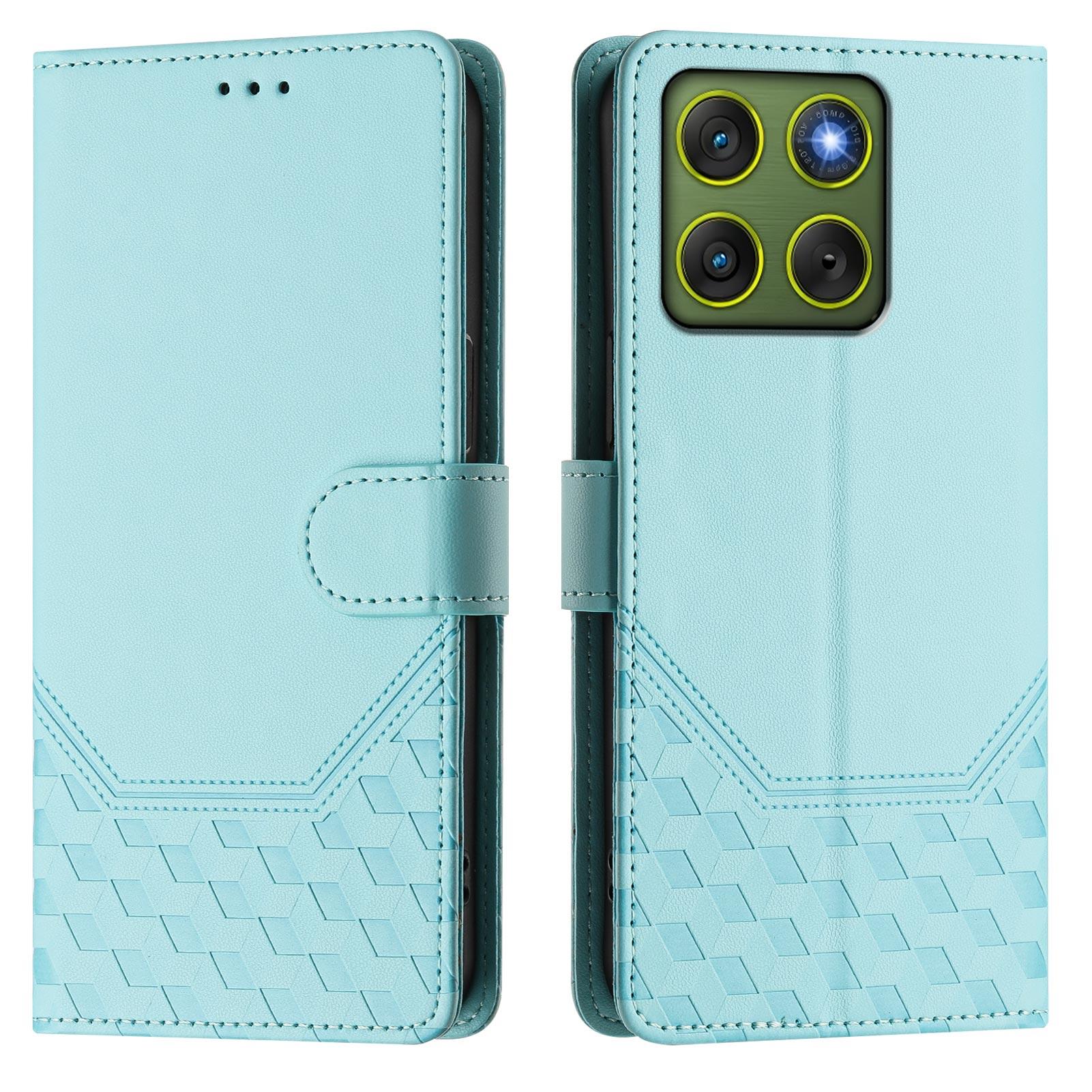 

For Motorola Edge 70 5G Case Imprinted Honeycomb RFID Blocking Leather Phone Cover with Strap