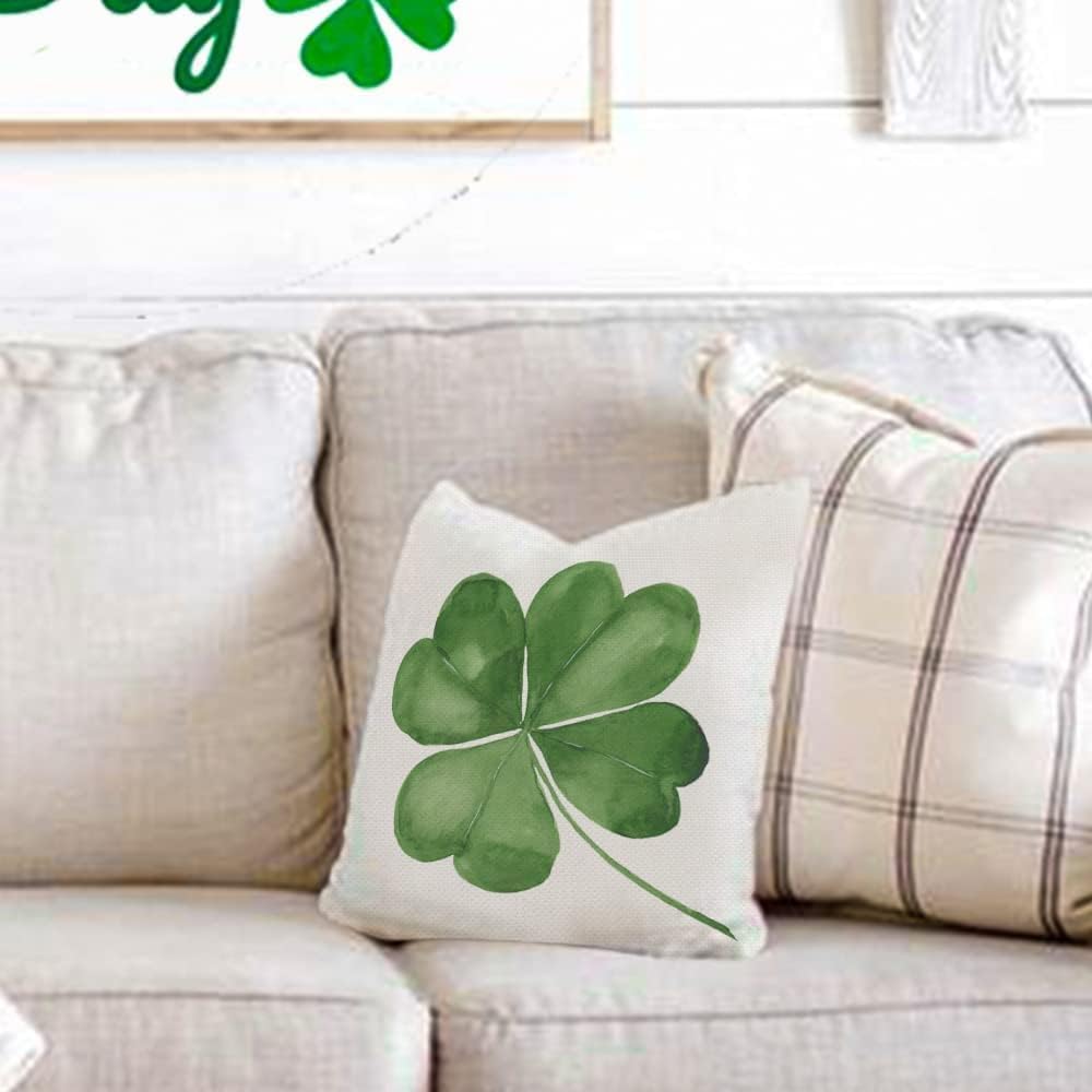 GEEORY St Patricks Day Pillow Covers 18x18 Set of 4 St Patricks Day Decorations for Home Shamrock Lucky St Patricks Day Decorative Throw Pillows