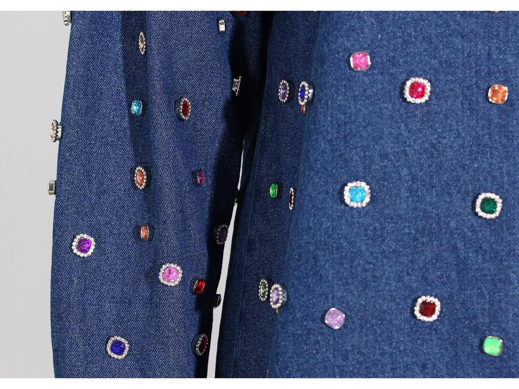 Women's Denim Ensemble: 2025 Beaded Jacket & Trousers Set - Versatile, Loose-Fit Long-Sleeve Cardigan.