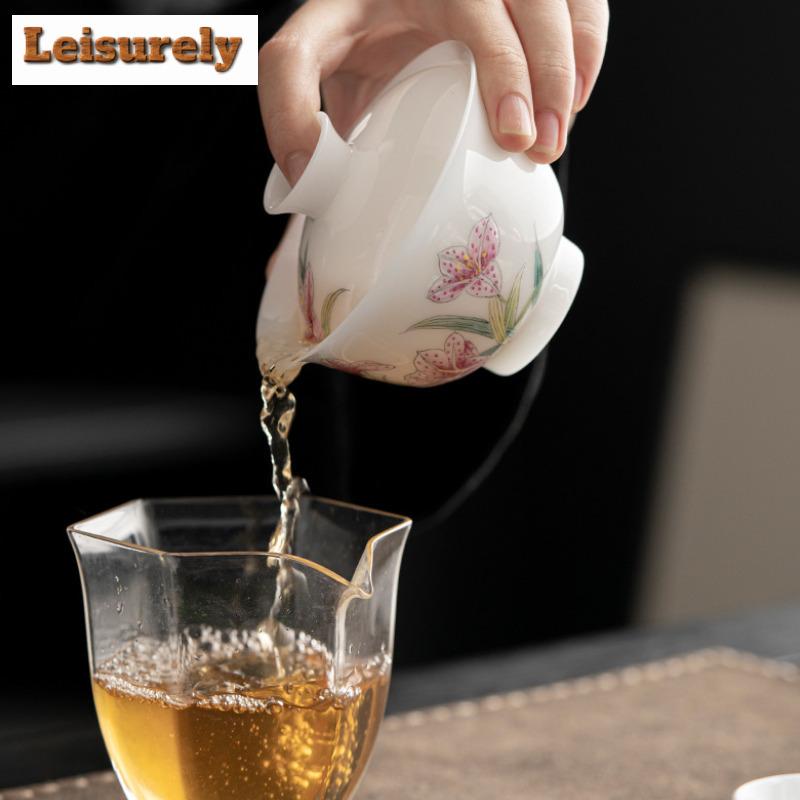 135ml Handbemalter Narzissen Gaiwan Japanischer Weißer Jade Ton Porzellan Teekanne Teekannenabdeckung Schale Trinkzubehör Geschenk