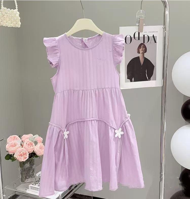 Girls Summer Flutter Sleeve Dress Casual Big Kids Princess Sundress Lightweight Breathable Party Wear 120cm фиолетовый