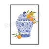 Ginger Jar Art Orange Wall Art Poster, Blue Chinoiserie Vase, Academic Wall Art, Traditional Asian Vase Print, Ginger Jar Print