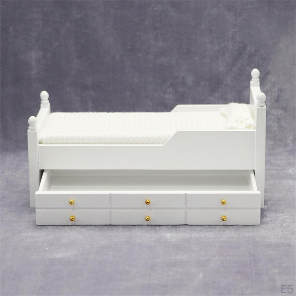 Dollhouse 1:12, Single Miniature Bed with Drawer, Toy Model, Home for Children, Dolls, Furniture,