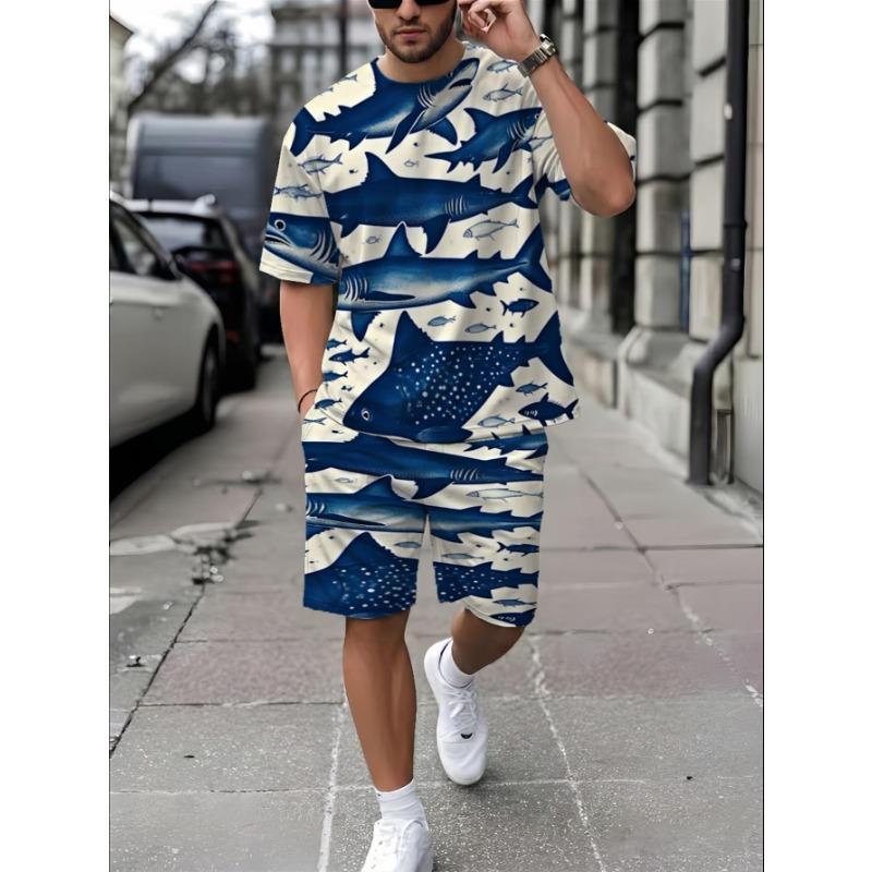 Men s casual summer 3D printed two-piece set S