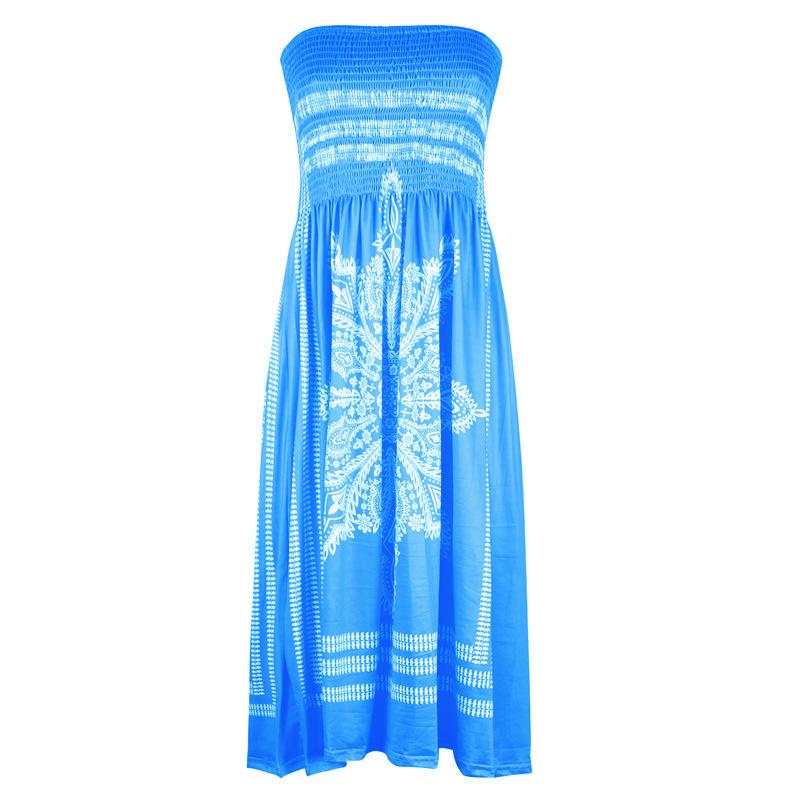 Women's Strapless Floral Print Bohemian Dress Casual Mini Beach Dresses