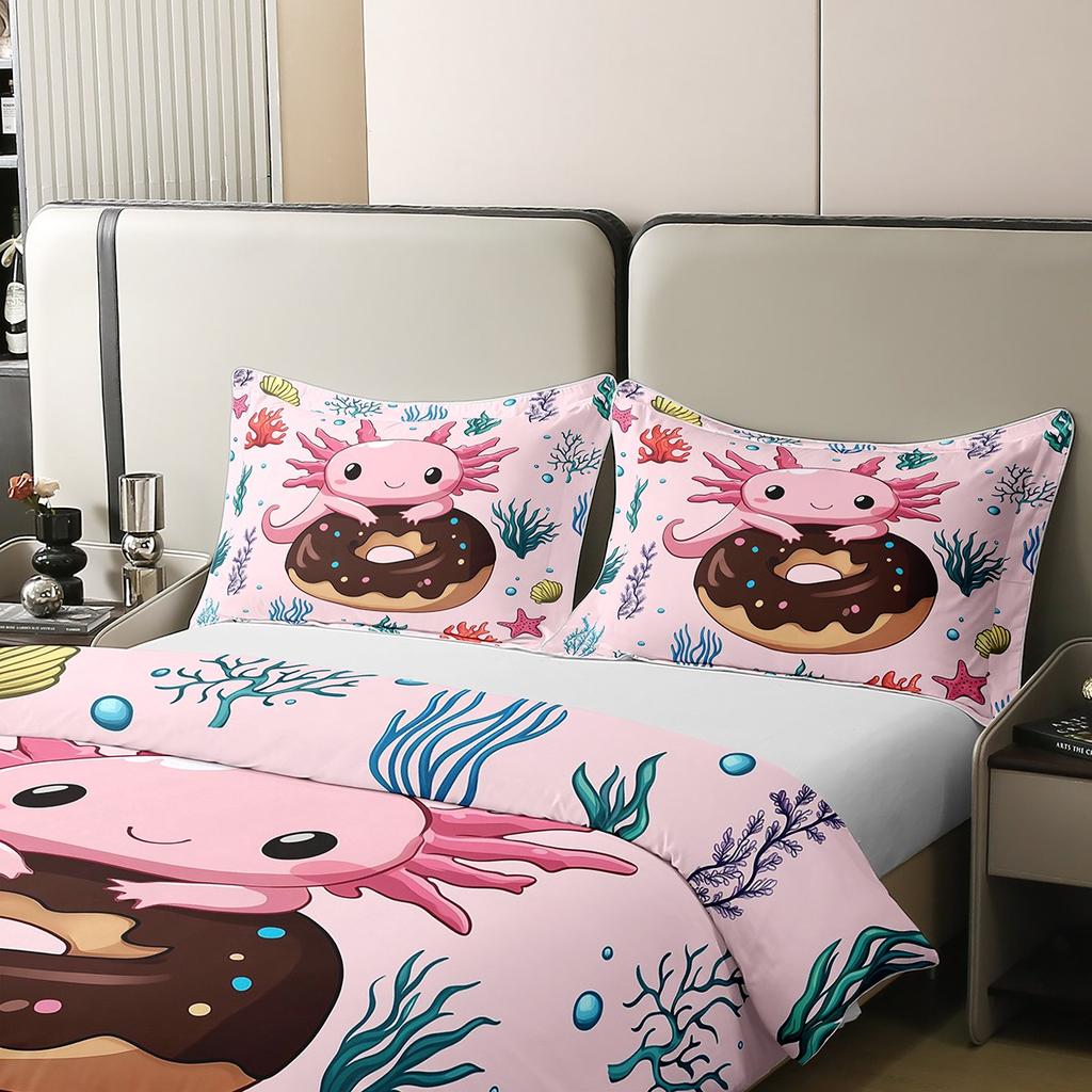Comforter Kawaii Axolotl Full For Kids Boys Girls Room Decorpink Cute Cartoon Animal Bedding Set Sea Coral Shell Soft Warm