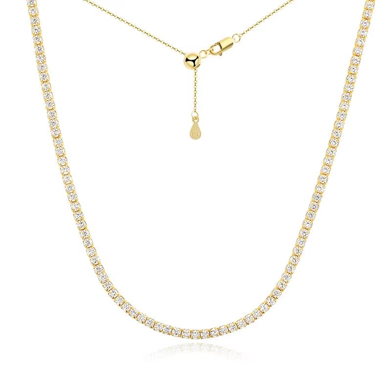 Smyoue Each 2mm All Zircon/moissanite Tennis Necklace for Women Man Adjustable Choker Chain 100% 925 Silver Jewelry