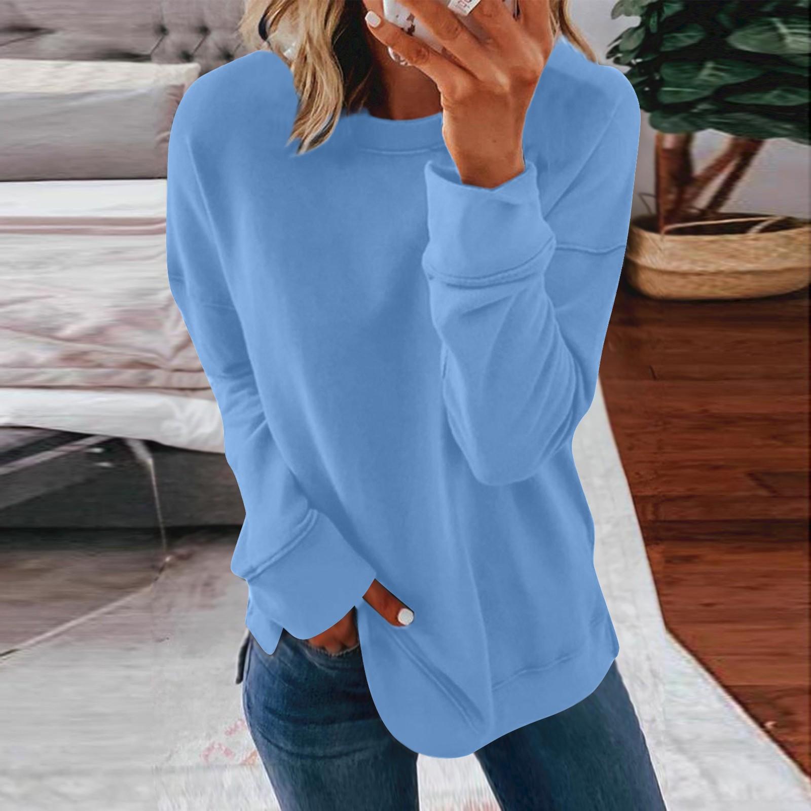 

Women s T-shirt Fashion Casual Regular Round Neck Color Long Sleeve Top S