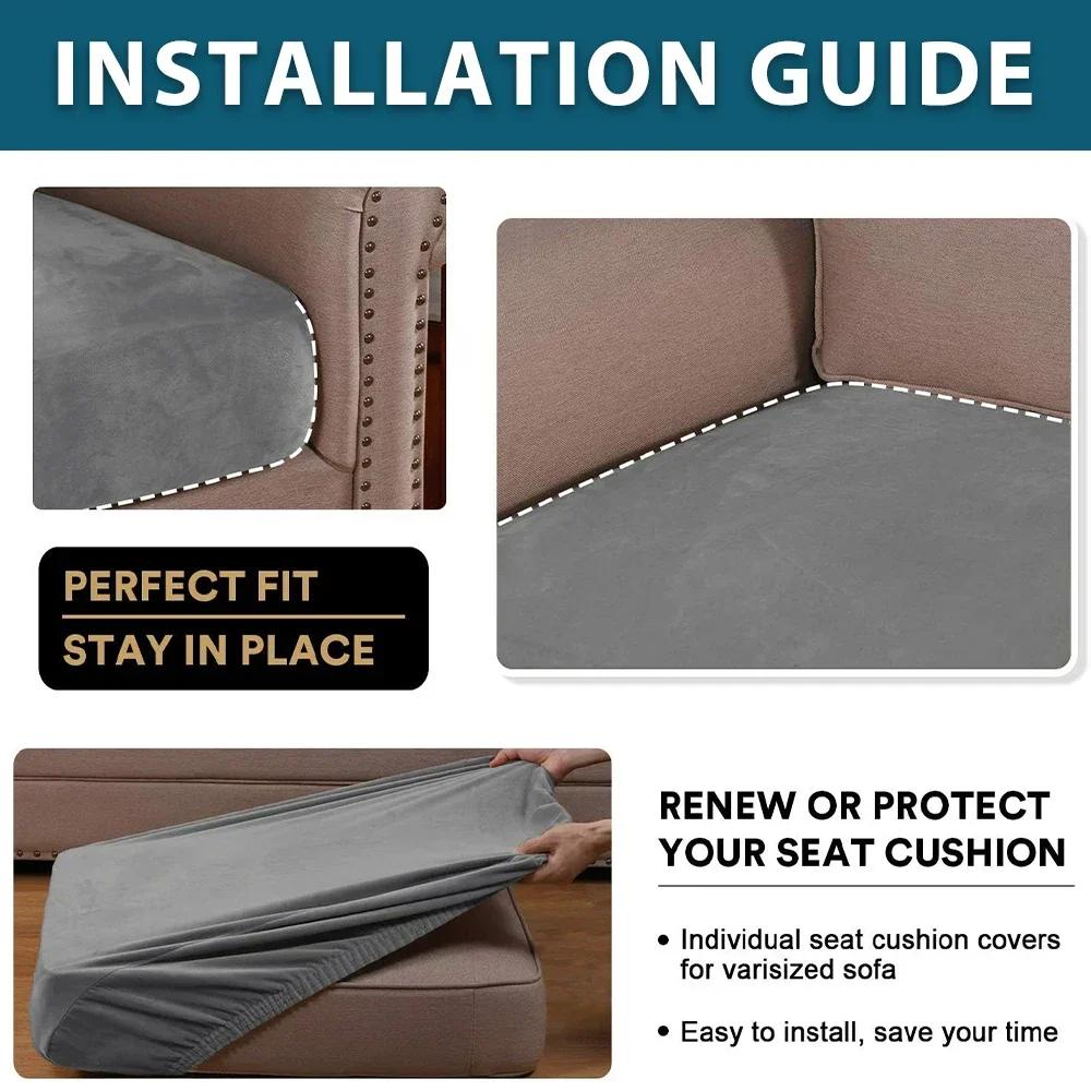 Soft Velvet Sofa Covers Elastic Couch Slipcovers Luxury Plain Living Room Chaise Lounge Case Pet-Friendly Removable Warm