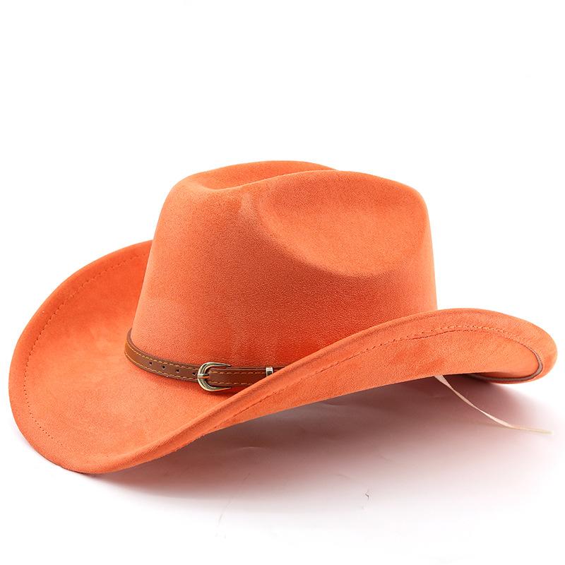 Classic retro belt, western cowboy hat, woolen jazz top hat, men's and women's ethnic style autumn and winter felt hat, big eaves hat