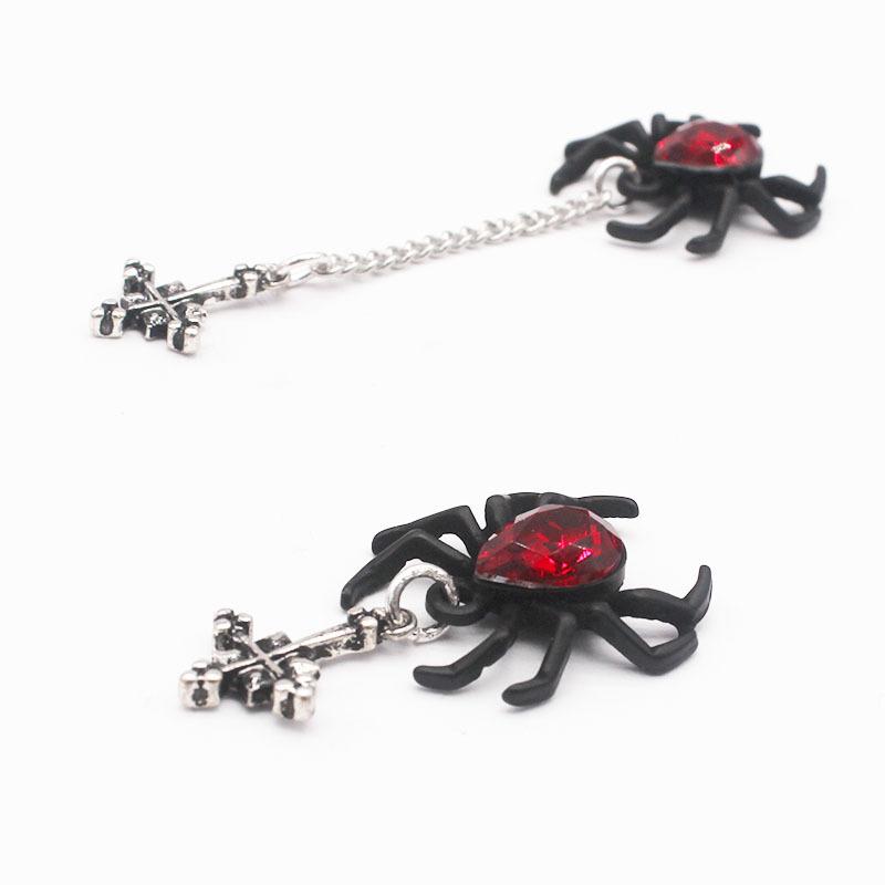 Punk Rock Kolczyki Sztyfty Pająk Czarny Gotycka Osobowość Czerwony Kamień Asymetryczny Łańcuszek Chwost Wiszące Kolczyki Biżuteria Prezenty