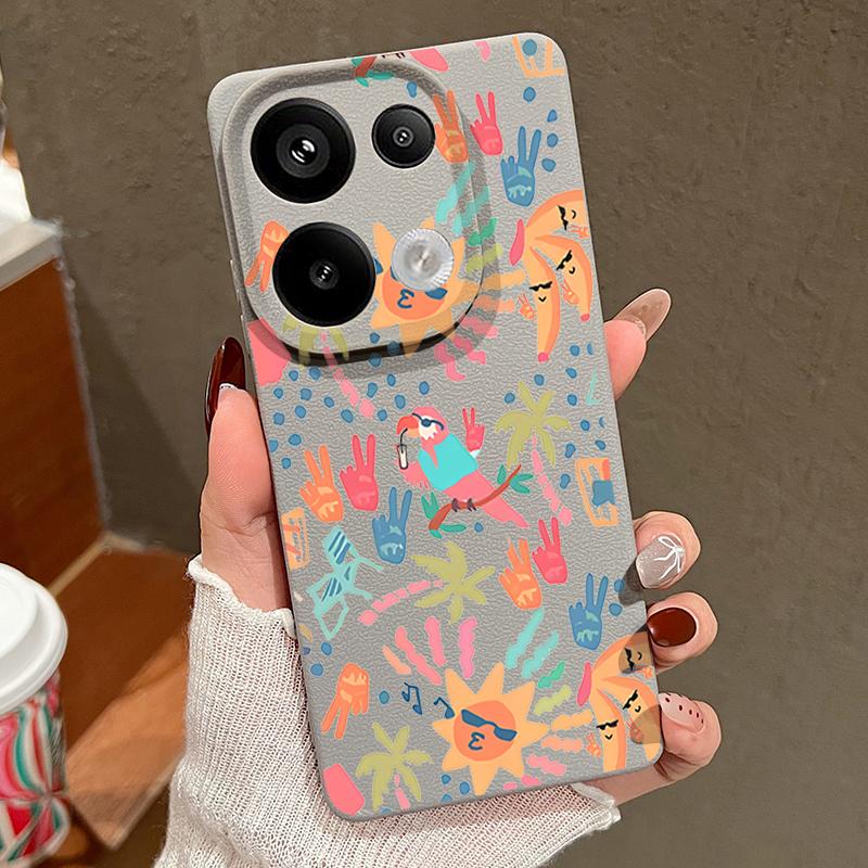 Kolorowe Etui z Wzorem Kreskówkowym Xiaomi 14T 13T 11T Pro Skórzana Faktura Silikonowe Pokrowiec Funda Dla Redmi Note 14 13 Pro 4G 5G 12 11