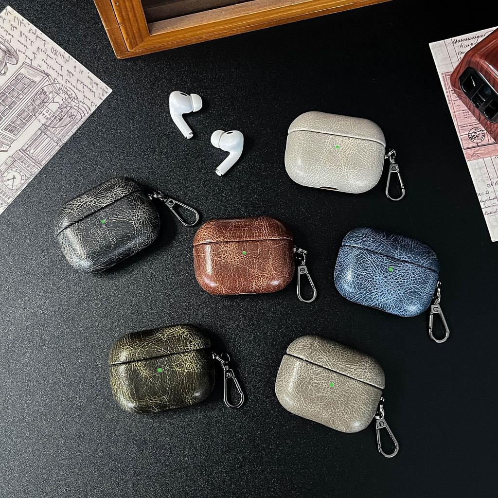Oily leather retro leather pu imitation leather suitable for Apple airpodspro1 Apple 1st generation solid color earphone case
