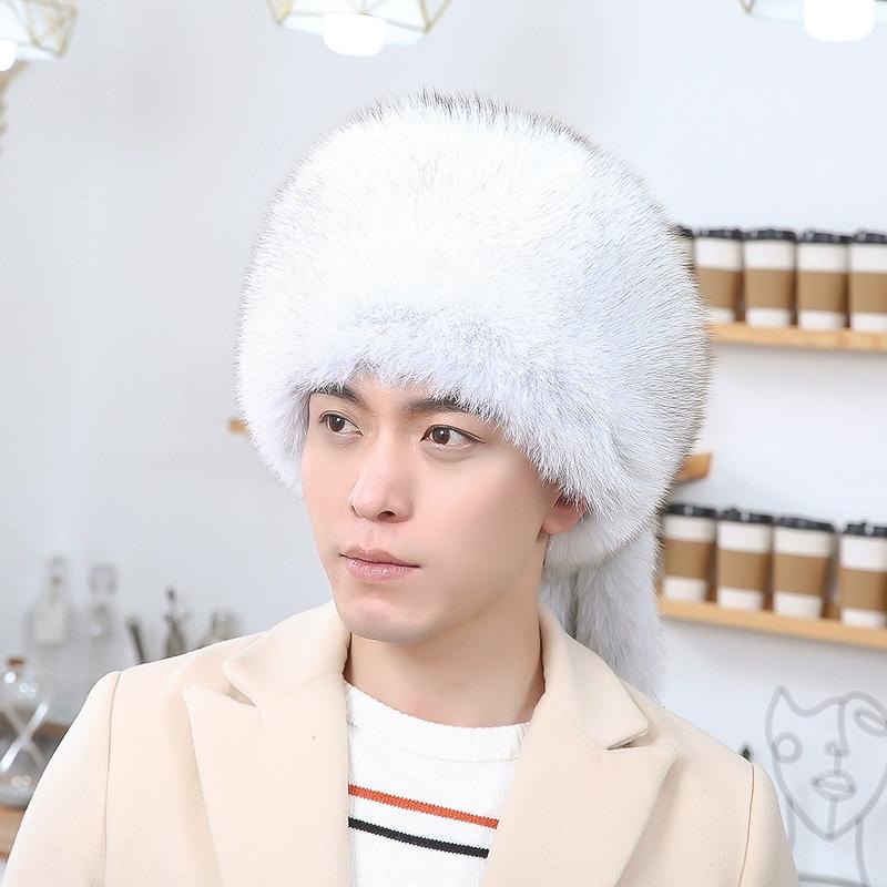 

Шапка из лисьего меха Мужская Зимняя из енотового меха Монголия Северо-восток Большая Кожаная Шапка Теплый Мех Женская Кожаная Защита Ушей Шапка One Size（55-60cm）