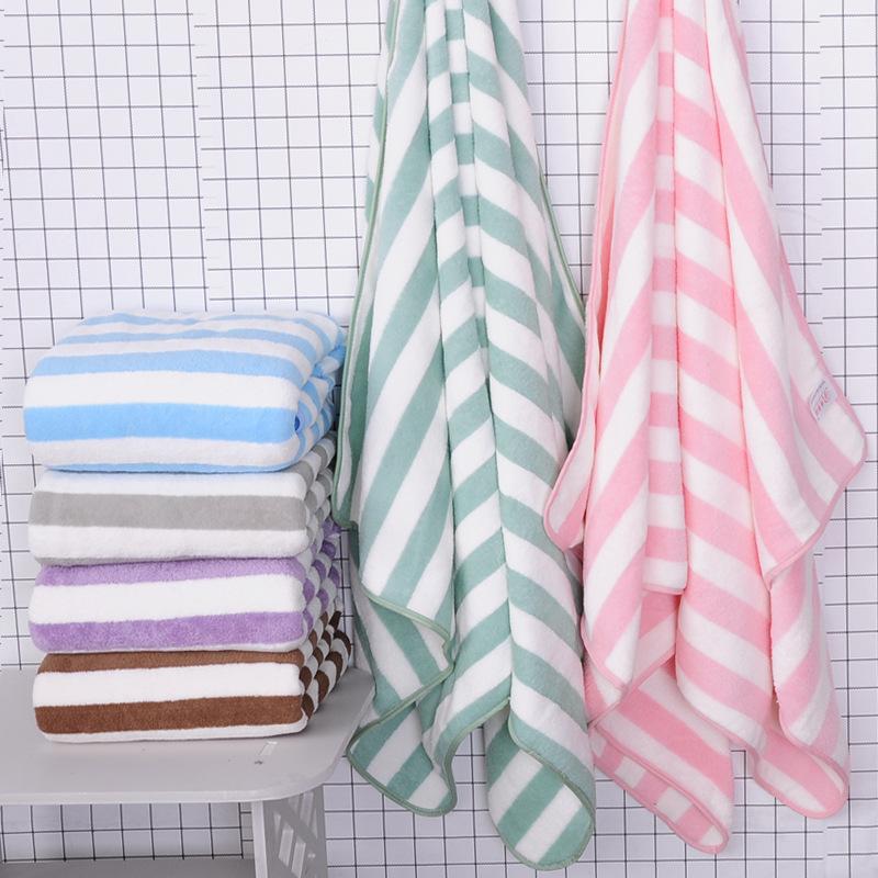 Microfibre Bath Towel, Household Large Size Towel, Striped Coral Velvet Bath Towel