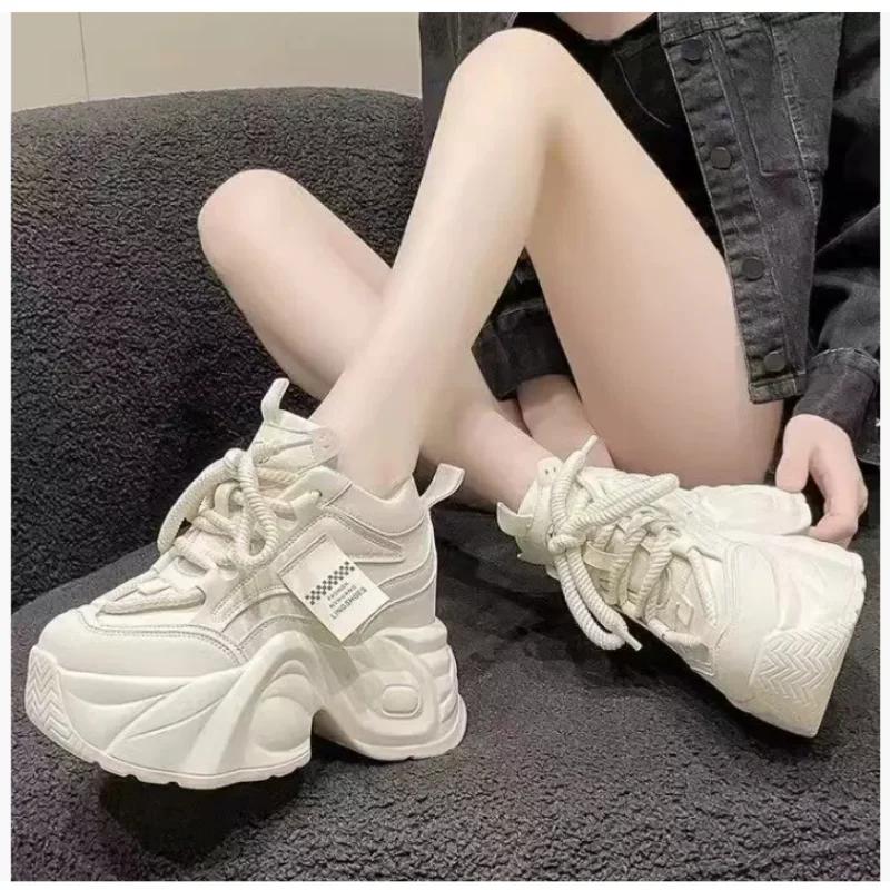 Fashionable New Comfortable Women's Shoes Spring and Autumn Lace Up Elegant Solid Color Thick Bottom Sports and Leisure Shoes