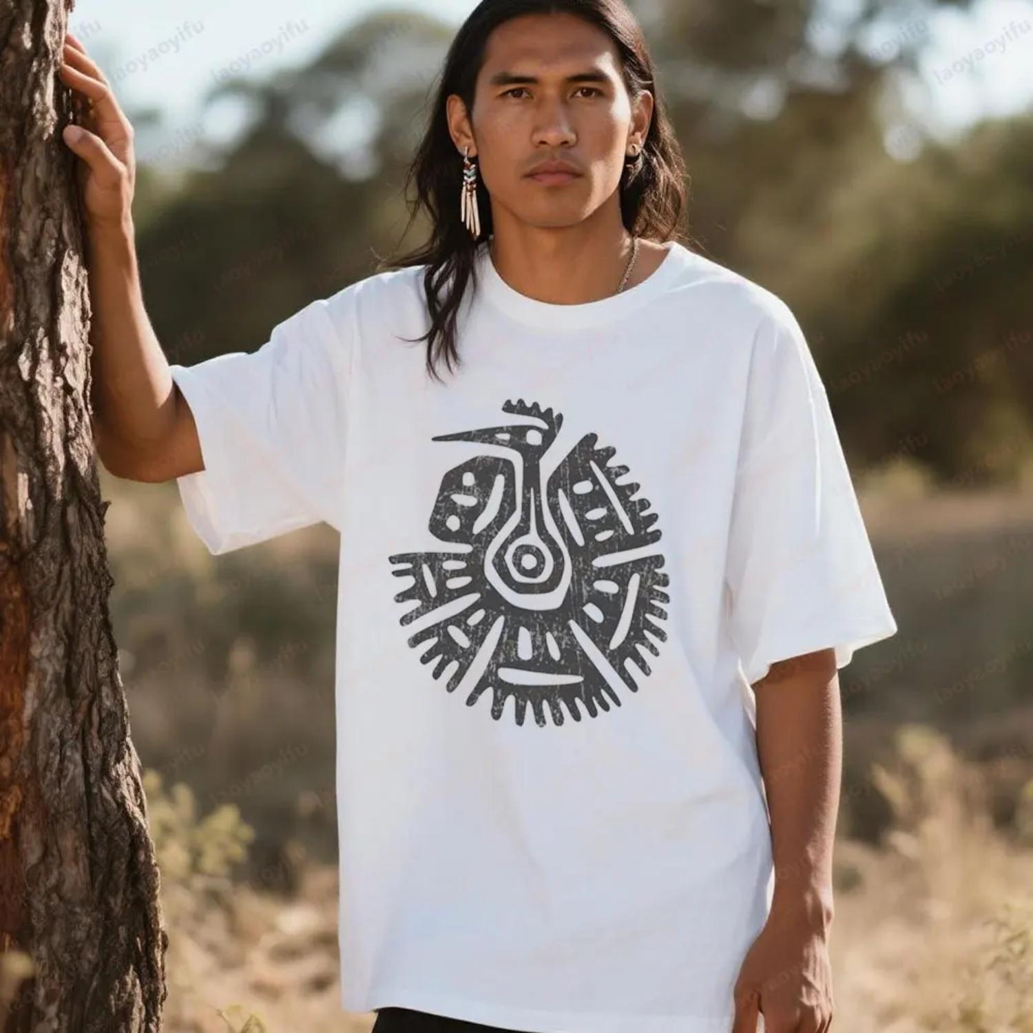 

Maya Bird Symbol T-Shirt Mayans Empire Tattoo Printed T-shirt American Indians Tribe Sign Graphic Short Sleeve Men Summer Tee S чёрный