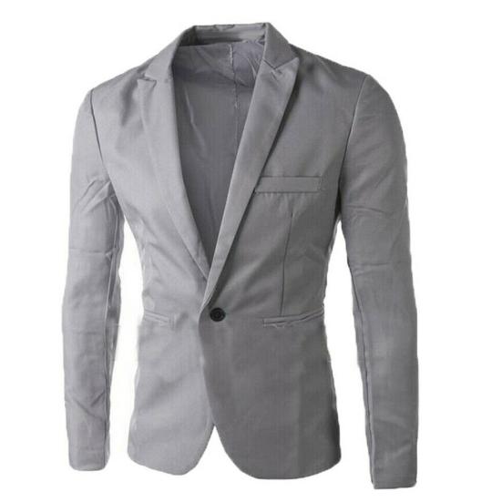 Męska Jednolity Kolor Długi Rękaw Klapa Jedno Guzik Kieszeń Marynarka Slim Fit Płaszcz Garniturowy