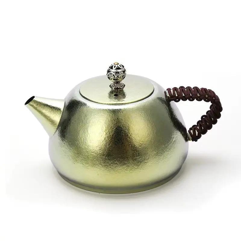 Чистый титановый чайник с ситечком, Чайная посуда, Антибактериальное сохранение, Китайский, Для дома, Для путешествий, Портативный высококачественный набор чайников, 360 мл золотистый