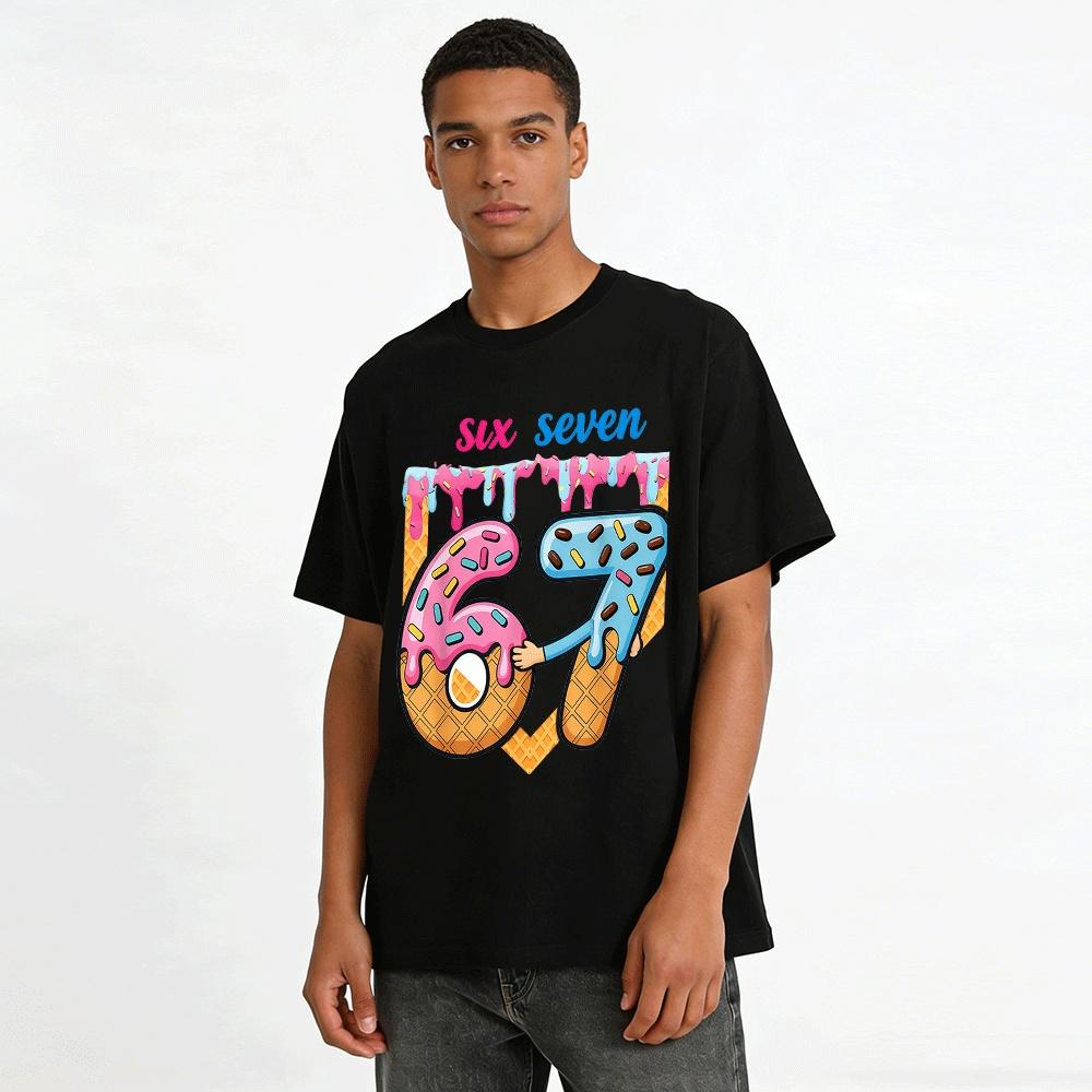 Cute Cone Number 67 Print Kids Tshirt Boys Girls Casual Tees Pure Cotton T-shirt