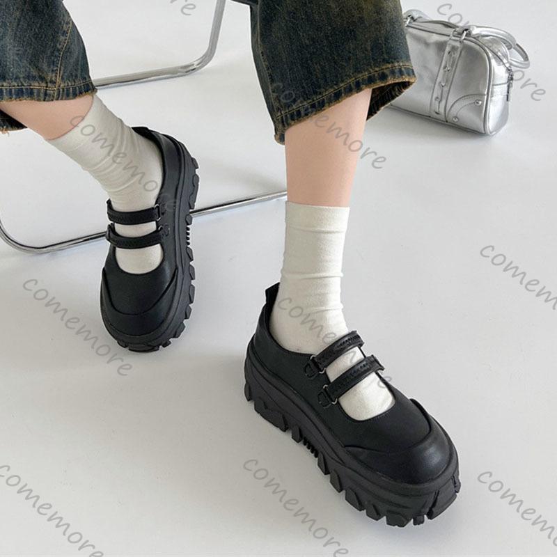 Fashion Comemore Mary Jane Leather Shoes British Style Thick Bottom Round Head Women's Shoes Spring Autumn Fashion Pumps Shallow Loafers