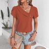 2026 Summer Solid Color Washed Cotton Asymmetrical Collar Women's Top