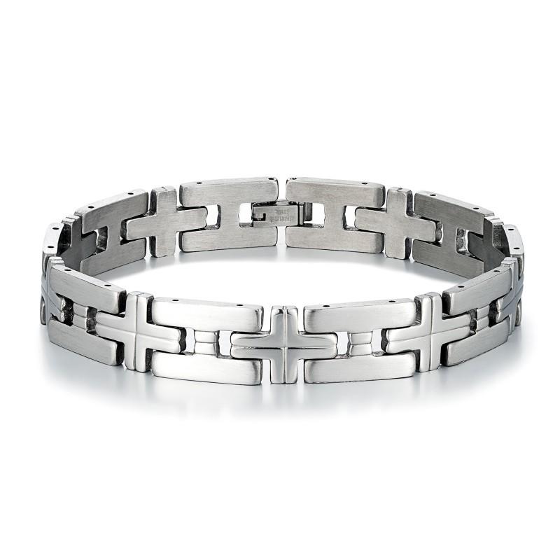 Stainless Steel Cross Stitch Bracelet With Frosted Texture Men s Trendy Accessories Retro Industrial Style Niche Personalized