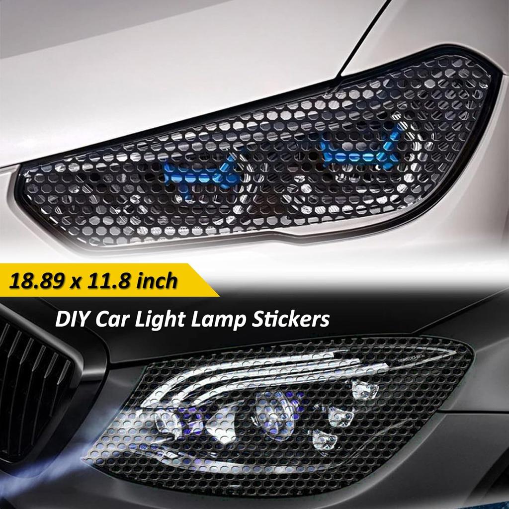 4 Pack Headlight Taillight Tint Honeycomb Graphic Tail Light Lamp Cover Film Car DIY Self Adhesive Tint Film Sheet 18.89'' x 11.81'', Black