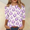 Women’s Casual Three Quarter Sleeve Halloween Print Crew Neck Top with Relaxed Fit for Seasonal Wear and Everyday Outfits
