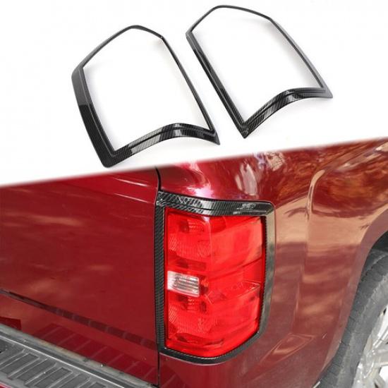 2 Stück Karbonfaser Rückleuchtenabdeckungen Lampenschutz Zierleisten für Chevy Silverado 2014-2018