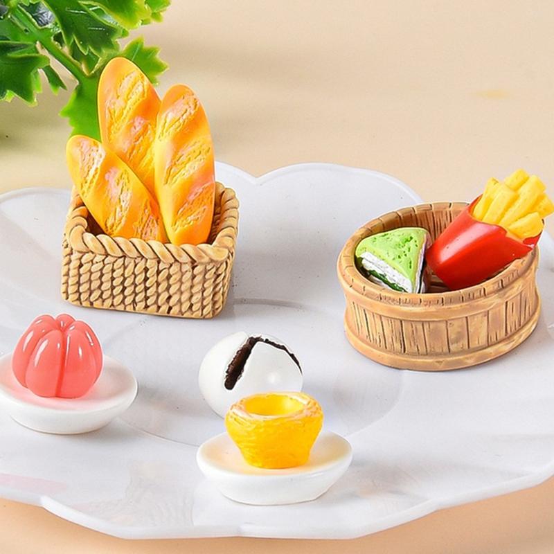 1Set 1:12 Dollhouse Miniature Cake Bread Egg Tart Teapot Basket Tray Breakfast Food Model Kitchen Decor Kid Pretend Play Toy
