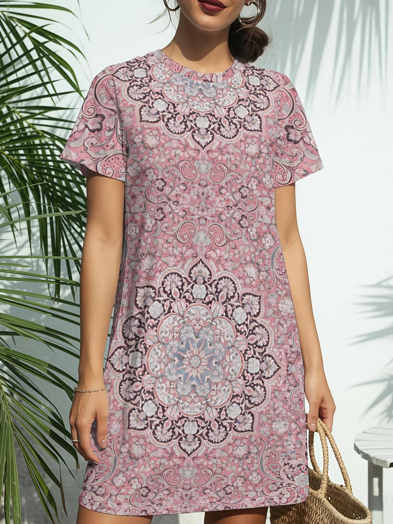 

Lace Texture Print New Women S Round Neck Short Sleeve T-Shirt Dress. American Style Trend Digital Printing. Casual And Versatile for Spring And Summe 8XL дубильна кора