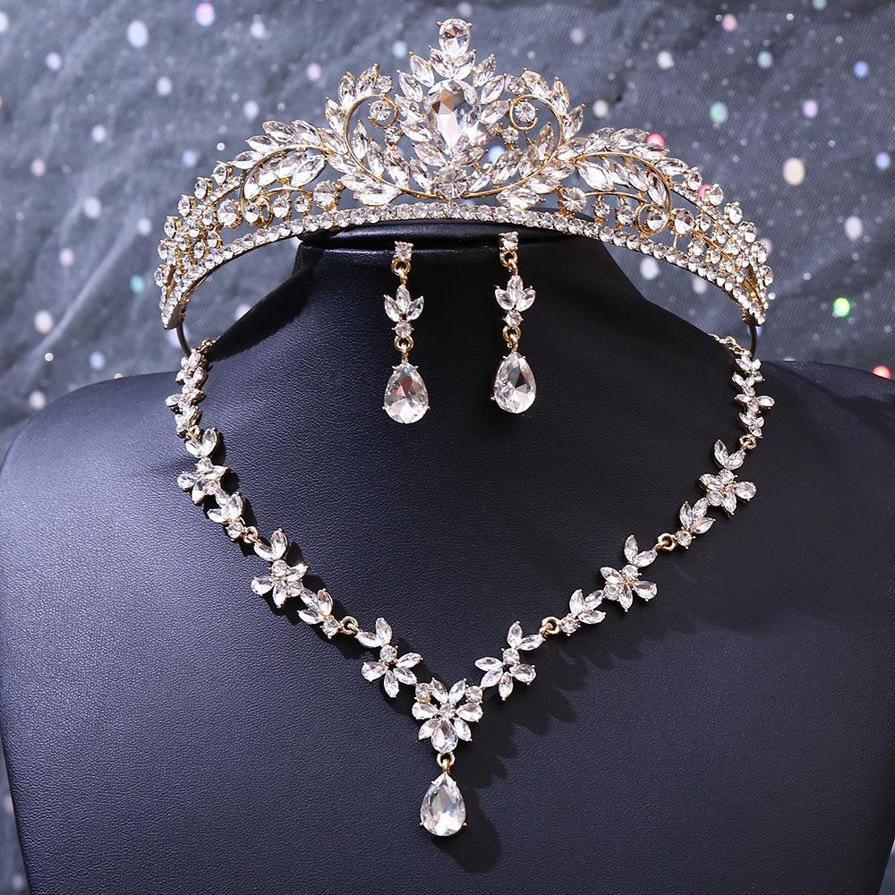 DIEZI Luxury Rhinestone Crystal Tiara Necklace Earrings For Women Wedding Party Elegant Bridal Bride Crown Hair Accessories