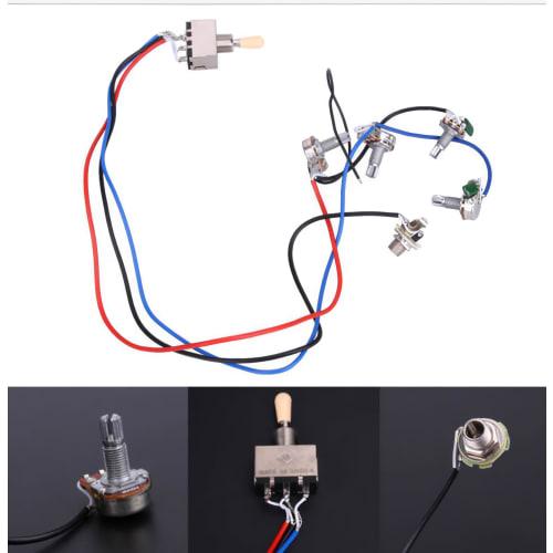 Ongwan Les Paul (LP) Guitar Wiring Harness (A500K, B500K) with 2 Volumes, 2 Tones, 1 Jackpot, and 3-Way Switch, Replacement Part for Les Paul Electric