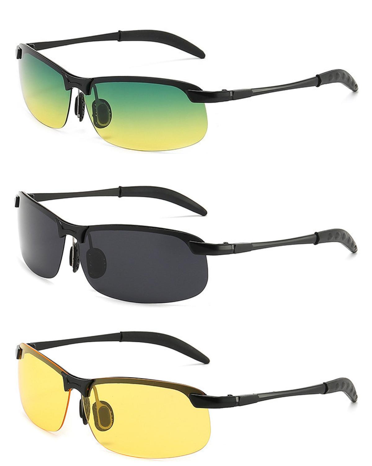 

Набор из 3 мужских очков для вождения день ночь антиблик полуободок удобный материал ПК