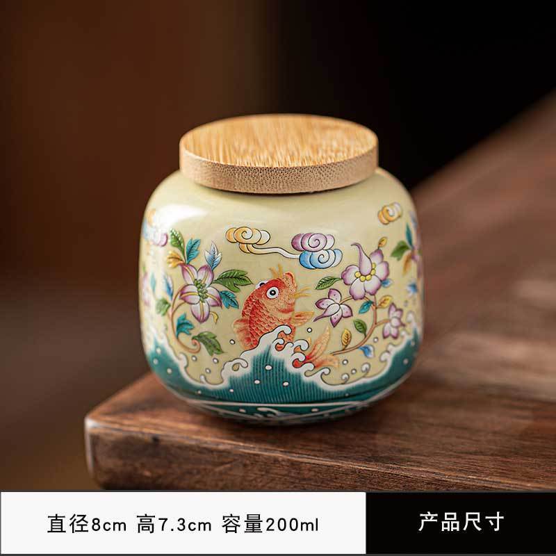 Creative Hand-painted Flower Ceramic Tea Jar with Bamboo Lid Sealed Storage Jar Portable Travel Tea Canister Home Decoration