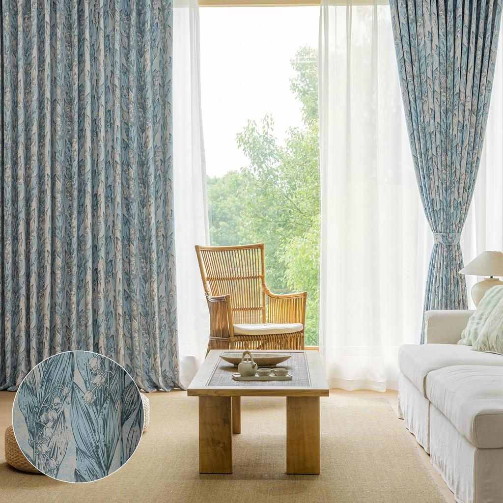 MIR Blackout Grade Room Solid Thermal Heat UV for Living Room and Bedroom of the Valley Width 100 X Length Set of 2 Curtains 2 Lace Curtains, 1,