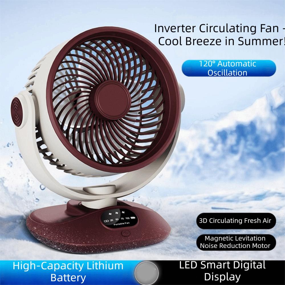 LED Digital Display Desktop Electric Fan 120° Rotating High-Power Air Circulation Fan Silent Strong Wind Outdoor Camping Fan