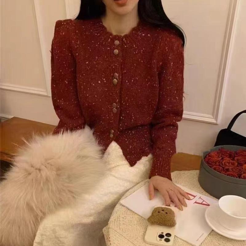 Spring New Temperament Knitted Cardigan Women's Color Dot Short Age-reducing Sweater Jacket Top